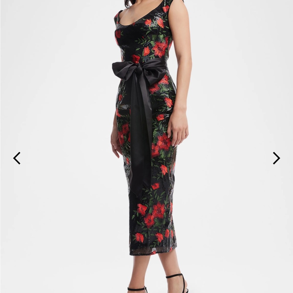 Dress The Population Floral Black and Red Sequin Dress